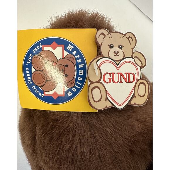 Gund Marshmallow Bear 17" Brown Teddy Plush Red Bow VTG Stuffed Lovey Tags SOFT - Picture 3 of 8